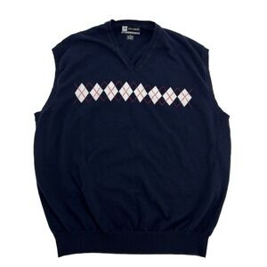 Jos A. Bank Leadbetter Golf Sweater Vest Men XL Blue Argyle V-Neck Pullover